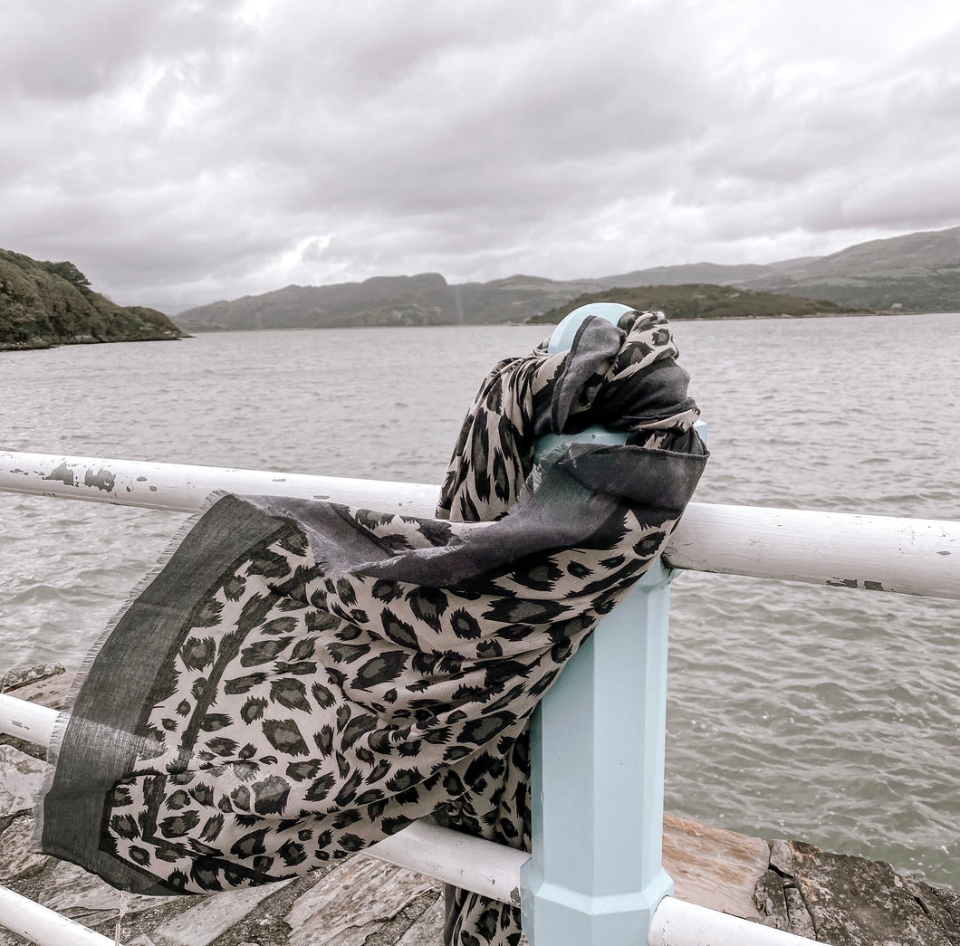 Grey Leopard Scarf